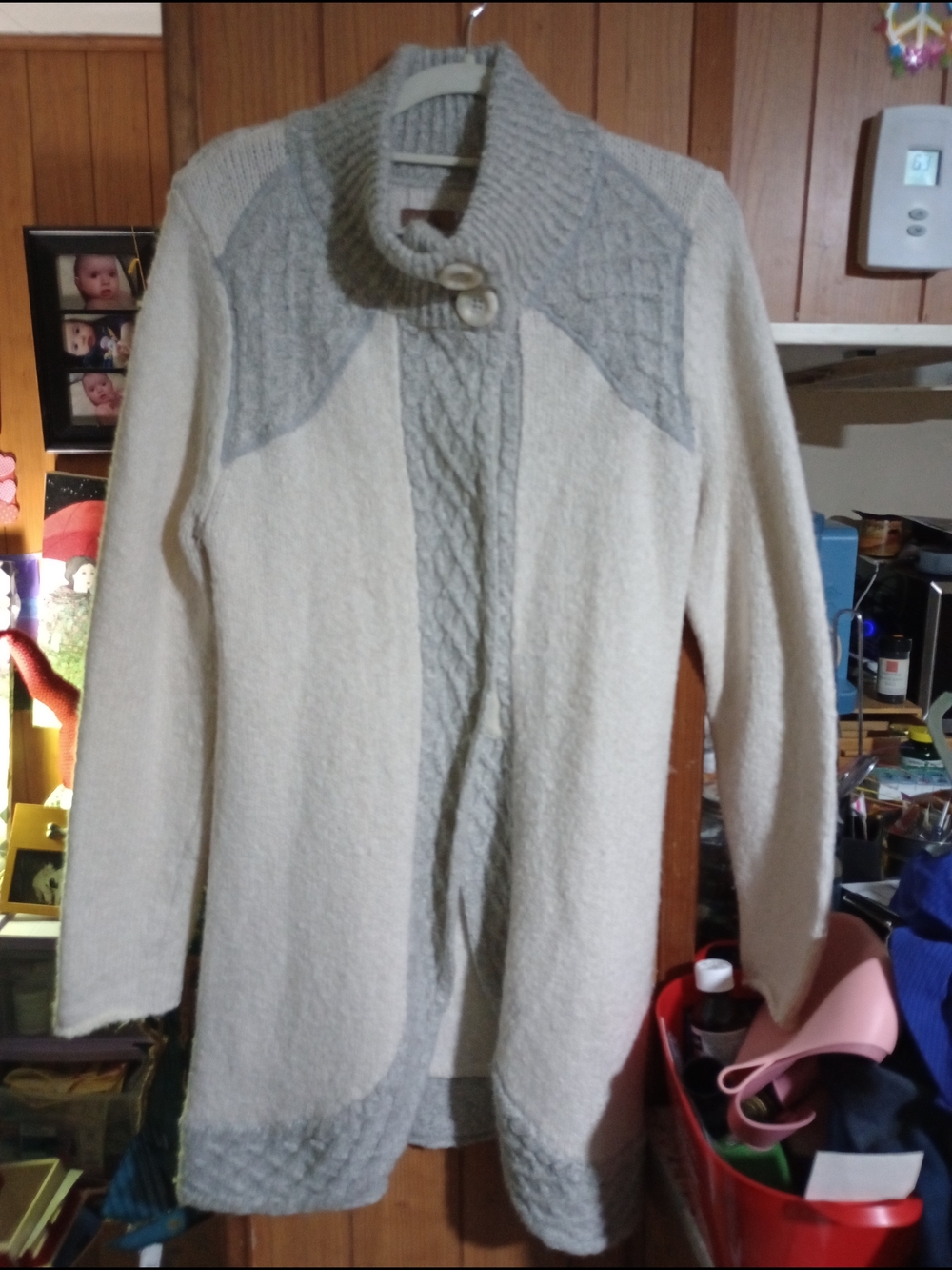 Prana Cream and Light Gray Long Knit Cardigan Sweater